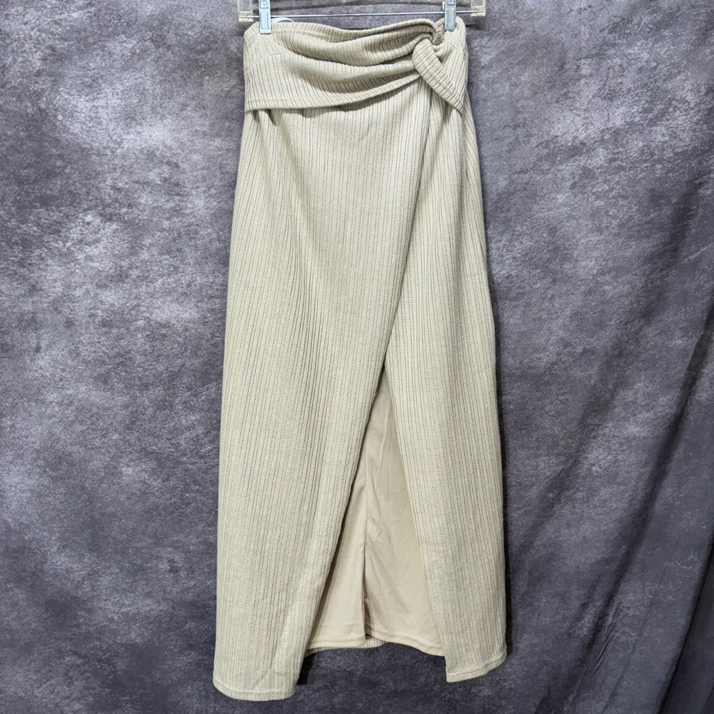Sabo Skirt Beuge Crochet Knit Maxi Skirt Size S Twist Waistband High Slit